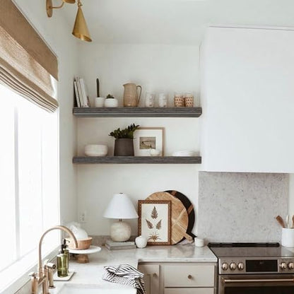 QEEIG Long Floating Shelves for Wall (Grey, Set of 2, 35.4") - color: D. Grey, size: 35.4"