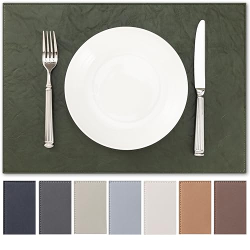 Baroyal Faux Leather Placemats Set of 4 Vinyl Washable Wipeable Table Mats for Kitchen Dining Table Heat Resistant Waterproof Indoor/Outdoor Placemats Non-Slip Easy Clean Place Mats (Olive Green) - color: B-olive Green