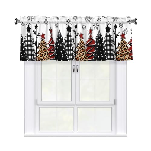 Christmas Valances for Windows - Red Black Xmas Tree Snowflake Valance Curtains with Rod Pocket Winter Colorful Decor for Kitchen Bedromm Laundry Windows 54 x 18 Inches, 1 Panel - color: Christmas Tree Colorful