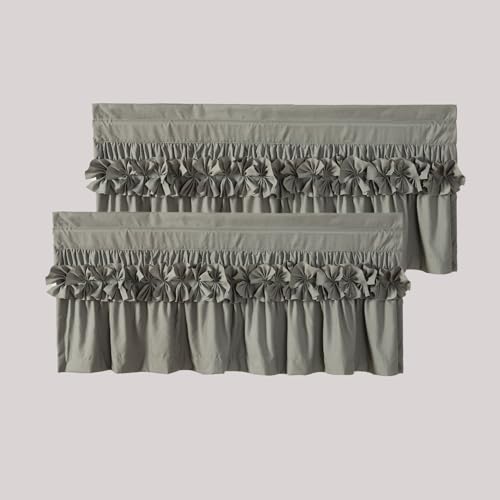HIG 2 Pack Gray Ruffle Handcrafted Window Valances, 42"x18" - color: Grey, size: 42"W x 18"L (Pack of 2)