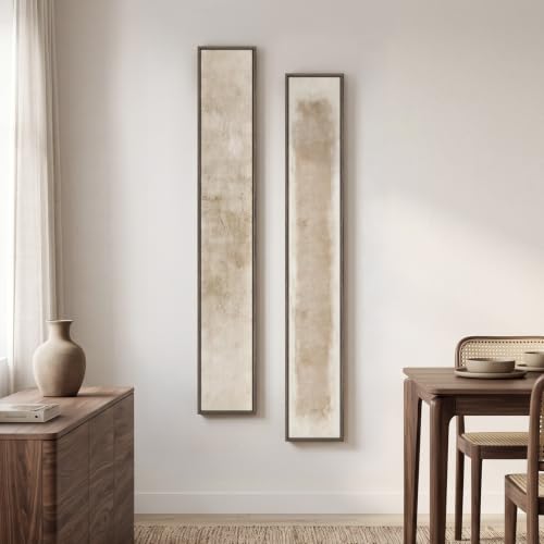 Framed Neutral Beige Abstract Vertical Wall Art Set for Hallway, 2 Piece - color: Neutral --E, size: 8"W x 56"H x 2Pcs