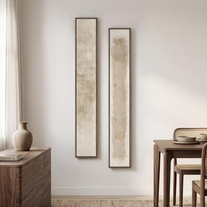 Framed Neutral Beige Abstract Vertical Wall Art Set for Hallway, 2 Piece - color: Neutral --E, size: 8"W x 56"H x 2Pcs