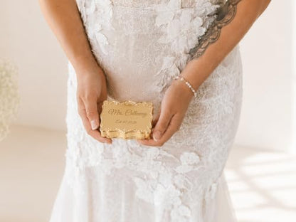 Cherished Moments Personalized Rectangle Jewelry Box with Message - color: Gold Custom Message