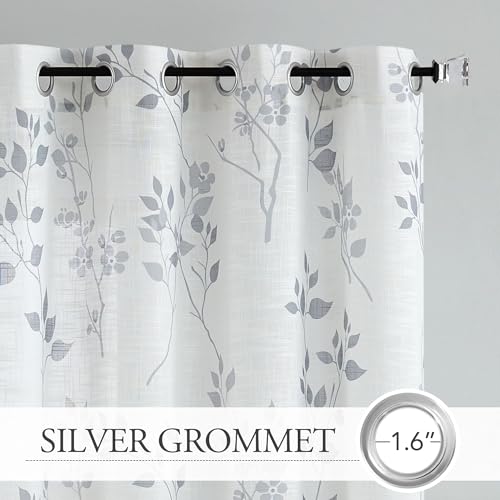 Beauoop Floral Linen Semi Sheer Curtains Living Room Grey 50x63 2 Panels - color: Grommet | Grey, size: 50"W x 63"L (Pack of 2)
