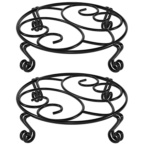 Yimobra 2 Pack Plant Stand for Flower Pot Heavy Duty Potted Holder Indoor Outdoor Metal Rustproof Iron Garden Container Round Supports Rack for Planter (11.8Inches, Black)