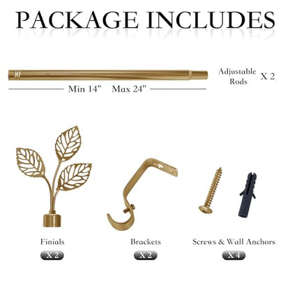 RYB HOME Small Gold Curtain Rod, 1 Inch Heavy Duty Adjustable Leaf Finials - color: Gold, size: 28-48"