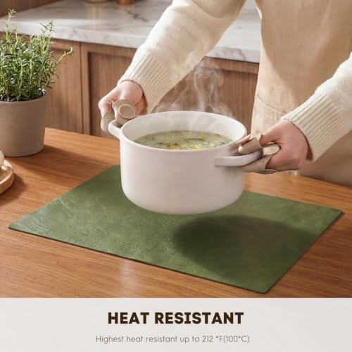Artoid Mode Olive Green Faux Leather Placemats Set of 4 - color: Olive Green, size: 12" x 18", Rectangular Set of 4