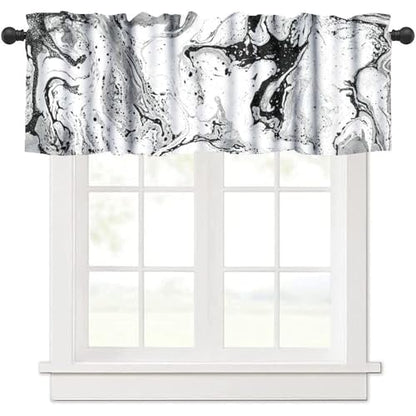 Black White Marble Valance, Abstract White Gray Modern Rod Pocket Blackout Short Window Valance Curtain Treatment for Home Kitchen Living Room Bedroom Cafe, 54x18inch - color: Marble-4