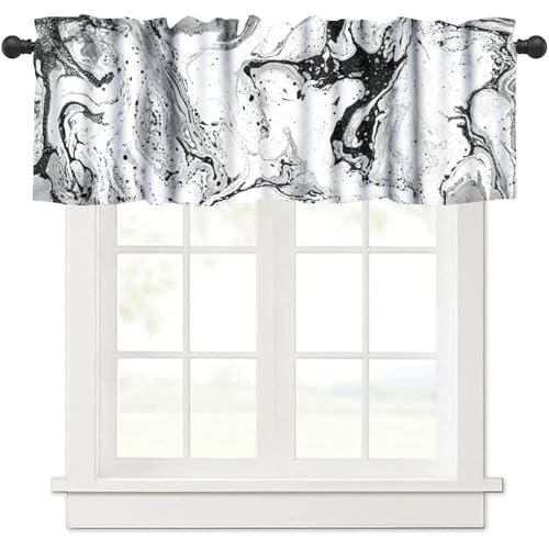 Black White Marble Valance, Abstract White Gray Modern Rod Pocket Blackout Short Window Valance Curtain Treatment for Home Kitchen Living Room Bedroom Cafe, 54x18inch - color: Marble-4