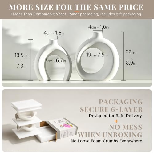 Donut Ceramic Vase Set of 2 for Flower or Home Decor (Matte Cream White) - color: Matte Cream White