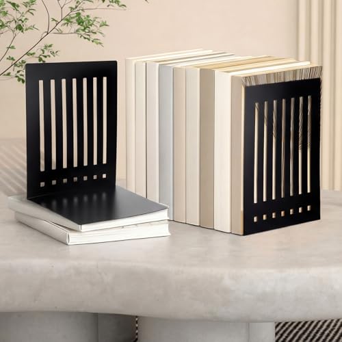 4 Pcs 8 Inch Heavy Duty Bookends Non-Skid Base, Black - color: Black, size: 8 Inch