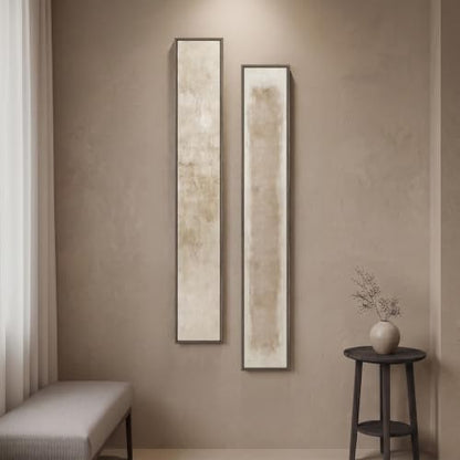 Framed Neutral Beige Abstract Vertical Wall Art Set for Hallway, 2 Piece - color: Neutral --E, size: 8"W x 56"H x 2Pcs