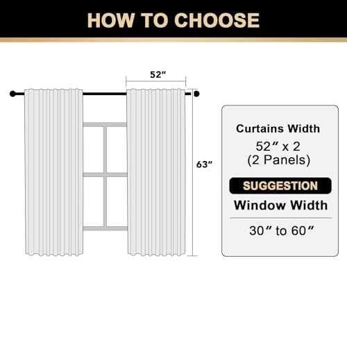 PrinceDeco White Linen Semi Sheer Curtains for Bedroom/Living Room,52x63 - color: White, size: 52"W x 63"L (Pack of 2)