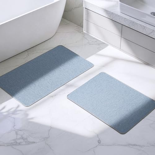 HOMTEB Bathroom Rugs Sets 2 Piece, Thin Bath Mat Absorbent Quick Dry, Machine Washable, Rubber Backing for Non Slip, Low Pile Cozy Cloth Bathroom Rug Set for Tub/Sink/Shower (27"x17" & 30"x20", Blue) - color: Blue, size: 27"x17"+30"x20"-2pack