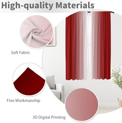 Red White Curtains, Ombre, 2 Panels, 42" W x 63" L, Rod Pocket - color: Red and White, size: 42"W x 63"L (Pack of 2)