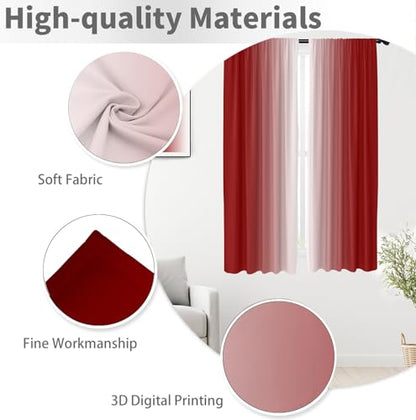 Red White Curtains, Ombre, 2 Panels, 42" W x 63" L, Rod Pocket - color: Red and White, size: 42"W x 63"L (Pack of 2)
