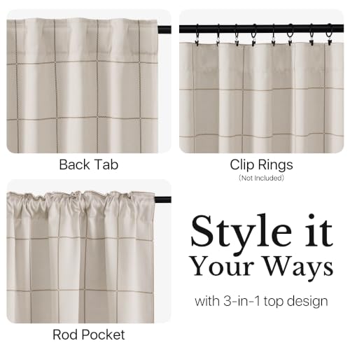 NICETOWN 100% Blackout Plaid Curtains for Kids Room, W52xL54, 2 Panels - color: Taupe, size: 52"W x 54"L (Pack of 2)