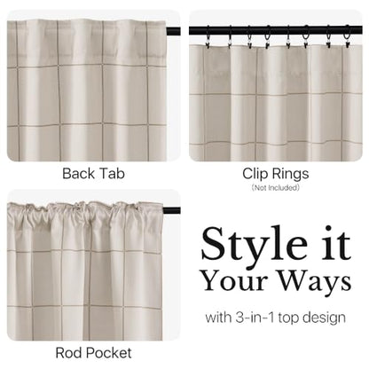 NICETOWN 100% Blackout Plaid Curtains for Home Office, W52xL72, 2 Panels - color: Taupe, size: 52"W x 72"L (Pack of 2)