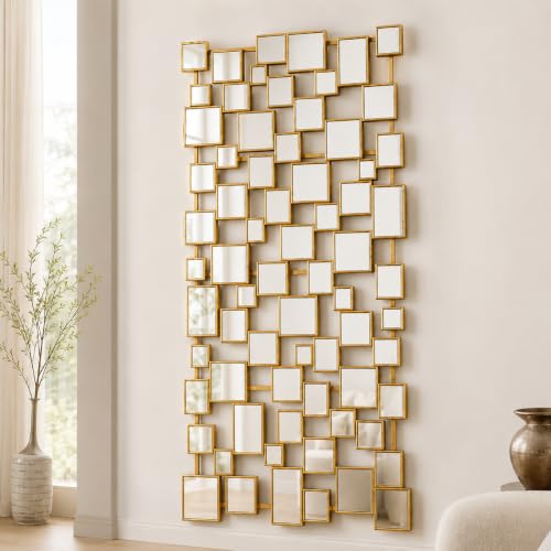Large Modern Wall Mirror - 27.55"x55.1" Brushed Gold Wall Mirrors Metal Framed Decorative Mirror for Entryway Bedroom Living Room Home Decor - color: Antique Gold, size: 27.5"L x 55.1"W