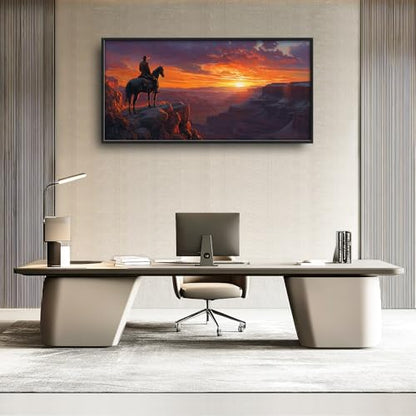 Trulave Framed Large Western Cowboy Wall Art for Living Room 60''x30'' - color: Western Cowboy, size: 60"L x 30"W