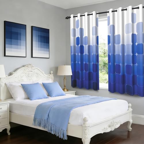 Royal Blue Ombre 90% Blackout Curtains 63 Inches Long 2 Panels for Living Room Bedroom Checkered Patterned Room Darkening Curtains Insulated Window Treatment Drapes with Grommet Top, 52" x 63" - color: 03 Diamond - Royal Blue, size: 52"W x 63"L (Pack of 2