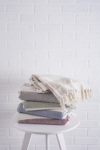 DII Rustic Farmhouse Cotton Cabana Striped Blanket Throw with Fringe, 50 x 60 - Cabana Striped Gray & Off-White - color: Gray & Off-white