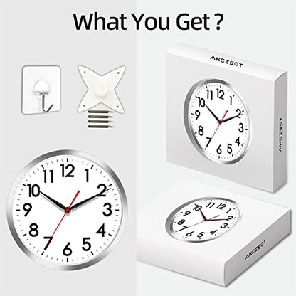 AKCISOT 12 Inch Wall Clock, Silent Battery Operated Analog Clock, Silver - color: B_silver, size: 12 Inch