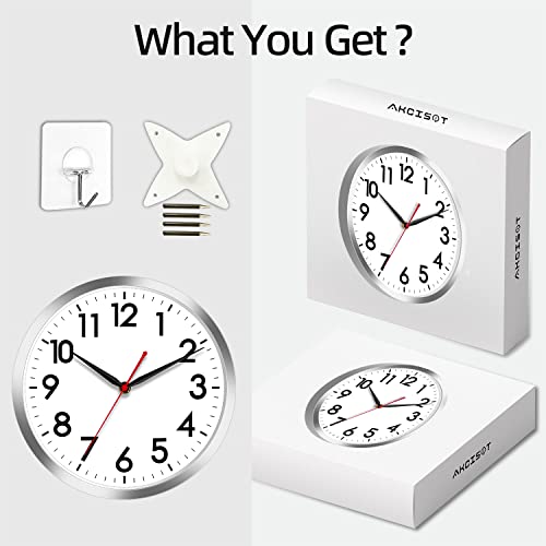 AKCISOT 14 Inch Wall Clock, Silent Battery Operated Analog Clock, Silver - color: B_silver, size: 14 Inch