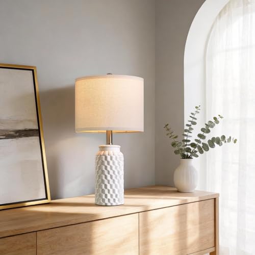 USumkky 20.5" Ceramic Table Lamps Set of 2 - Modern Farmhouse & Boho Style, Bedside Nightstand Lamps for Bedroom, Living Room End Table Lamps, Small Desk Lamp(Matte White) - color: 20.5" Matte White