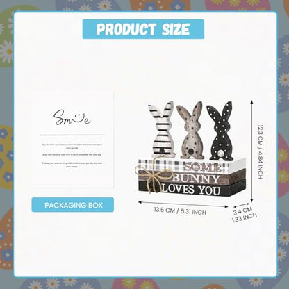 Smile Easter Wooden Stack, Rustic Bunny Mini Faux Books Bundle, Spring Tiered Tray Decorations, Indoor Decor for Kitchen Bathroom and Home Table Shelf - style: Classic Bunny