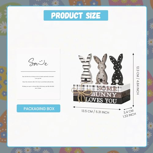 Smile Easter Wooden Stack, Rustic Bunny Mini Faux Books Bundle, Spring Tiered Tray Decorations, Indoor Decor for Kitchen Bathroom and Home Table Shelf - style: Classic Bunny
