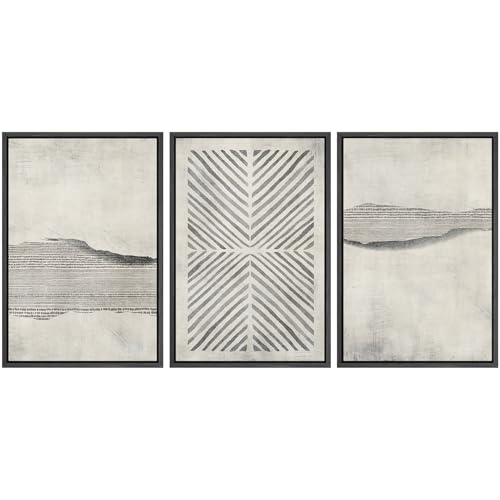 SIGNWIN Framed Canvas Print Wall Art Set Grunge Geometric Line Landscape Abstract Shapes Cozy Neutral Modern Art Decorative Boho Relax/Zen Nordic for Living Room, Bedroom, Office - 16"x24"x3 Black - color: A13-2207-irs32, size: 16"x24"x3 Panels Black