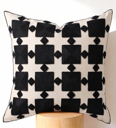 Embroidered Throw Pillow Cover 18x18 Inch, Black Plaid - color: Black Plaid, size: 18" x 18" (Pack of 1)
