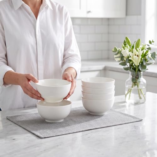30 oz Ceramic Bowls Set of 6, 6 Inch Off-White Soup & Cereal Bowls - size: 6 inch 30 oz (White Rim)