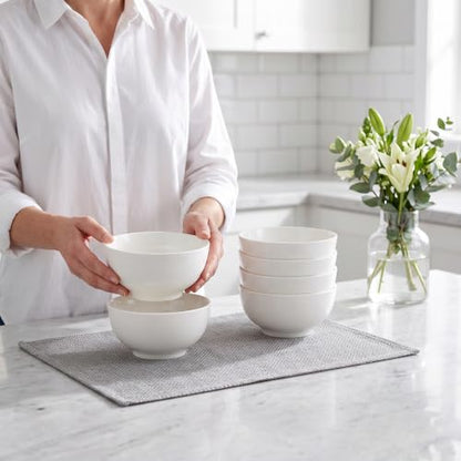 30 oz Ceramic Bowls Set of 6, 6 Inch Off-White Soup & Cereal Bowls - size: 6 inch 30 oz (White Rim)