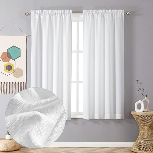 Chyhomenyc White Curtains 54 Inch Length 2 Panels, Faux Linen - color: White, size: 30"W x 54"L (Pack of 2)