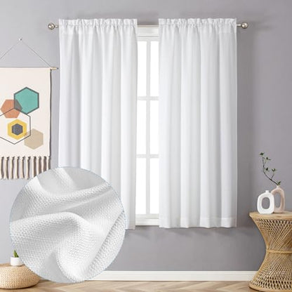 Chyhomenyc White Curtains 54 Inch Length 2 Panels, Faux Linen - color: White, size: 30"W x 54"L (Pack of 2)