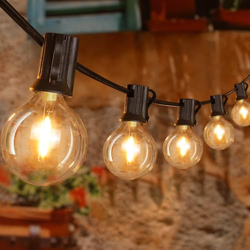 Ollny Outdoor String Lights, 50FT LED Patio Lights Waterproof Plug in - color: Black Wire, size: 50FT-Warm White