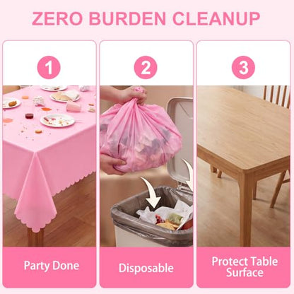 NatNarr 3 Pcs Plastic Pink Tablecloths, Scalloped Rectangle Table Cloths - color: Pink, size: 3 Pack