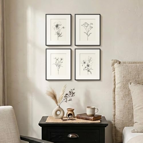 Framed Black and White Botanical Wall Art for Bathroom, 4 Piece 8x10 In - color: Black and White, size: 8" W x 10" H x 4 pcs