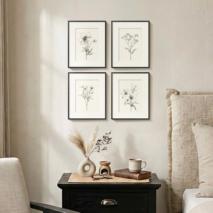 Framed Black and White Botanical Wall Art for Bathroom, 4 Piece 8x10 In - color: Black and White, size: 8" W x 10" H x 4 pcs