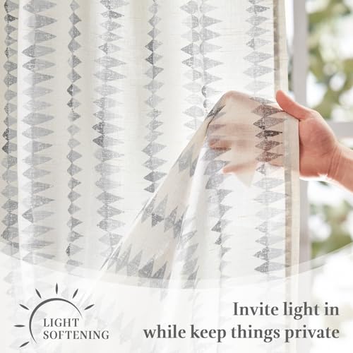 jinchan Grey Linen Kitchen Tier Curtains 24 Inch Modern Boho 2 Panels - color: Tribal | Grey on Linen, size: 26"W x 24"L (Pack of 2)