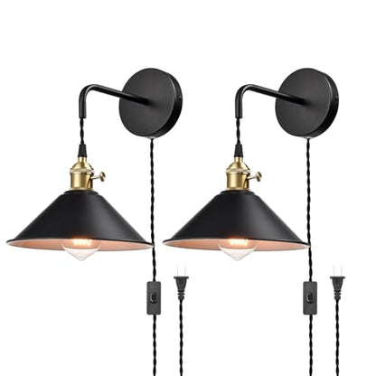 Hanging Height Adjustable Wall Sconce, Black 2-Pack - color: Plug in Black*2Pcs