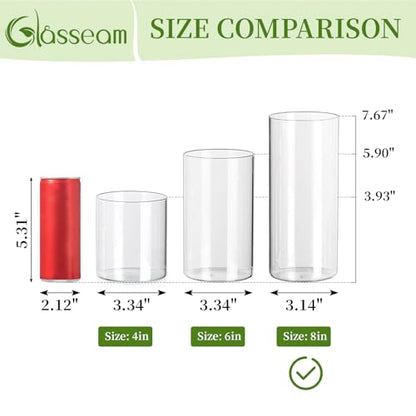 Glasseam Glass Cylinder Vase for Centerpiece, 12Pcs Small Clear Flower Vase - size: 8In