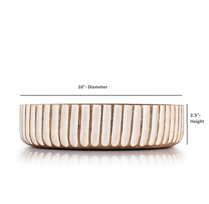 Kimona Fruit Bowls Wood Fruit Bowl or Decorative Bowl for Table Décor for Kitchen Counter or Farmhouse Christmas Centerpiece (10" X 10" X 2.5")
