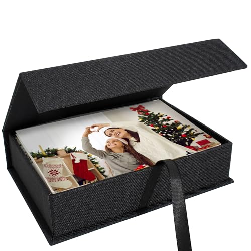 Photo Storage Box 4x6, Linen Photo Box - Black - color: Black, size: 4"x6"