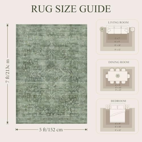5x7 Washable Boho Area Rug, Non-Slip Teal Bedroom Nursery Carpet - color: Teal, size: 5' x 7' (Rectangular)