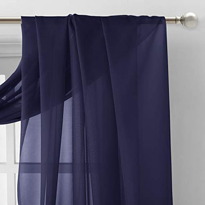 NICETOWN Dark Blue Sheer Window Scarves, Elegant Voile Sheer Window Dressings Sheer Curtains Multifunction for Kids Room/Party, 2 Panels, W60 x L216 - color: Dark Blue