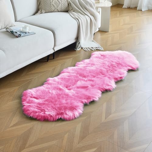 duduta Hot Pink Faux Sheepskin Runner Rugs 2x6 ft, Fluffy Fur Couch Covers - color: Hot Pink, size: 2' x 6' (Runner)