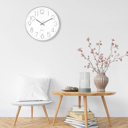 Foxtop 대형 35.6cm(14인치) 벽시계 무소음 배터리 작동 시계, 실버 - color: 실버, size: 14인치